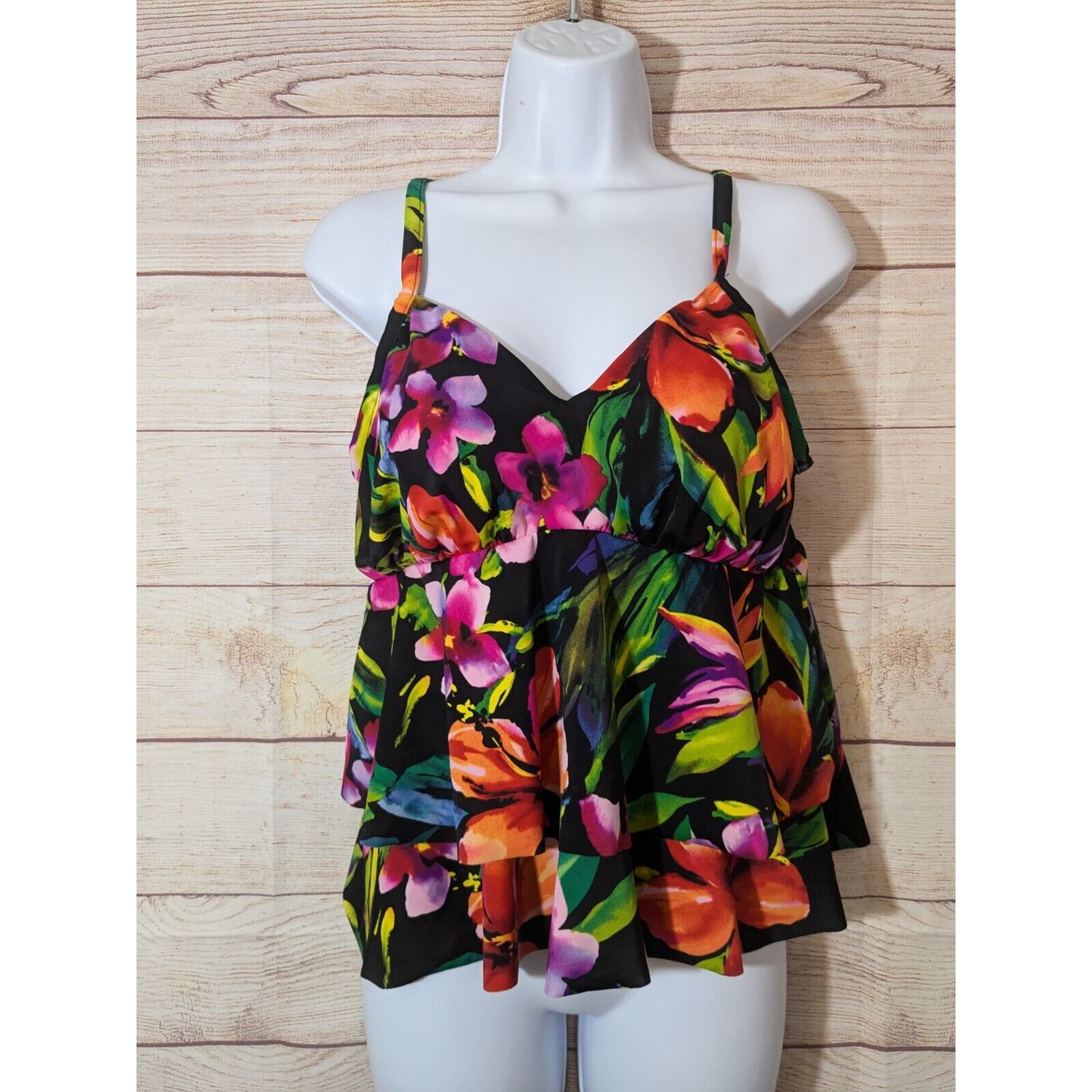 Trimshaper Tankini Womens 16w Blue Striped Swimwear Euc